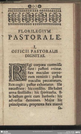 I. Officii Pastoralis Dignitas