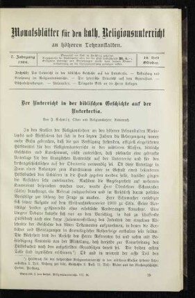 ¬Der¬ Unterricht in der biblischen Geschichte auf der Untertertia
