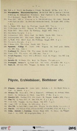 Päpste, Erzbisthümer, Bisthümer etc. (Nr. 228-333)