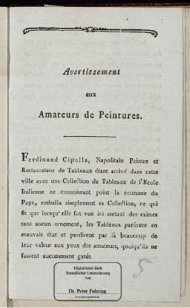 Avertissement aux amateurs de peintures