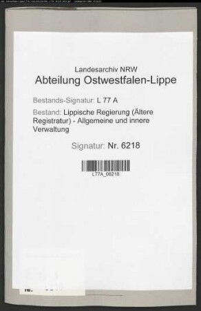 Zentralkommission zur Abwehrung der Cholera.- Tätigkeit.- Amt Lipperode, Bd. 13
