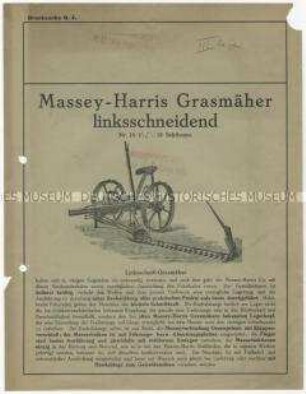 Grasmäher von der Firma Massey-Harris und Co. in Kanada