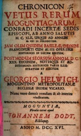 Conradus Episcopus incertae sedis Chronicon vetus rerum Moguntiacarum