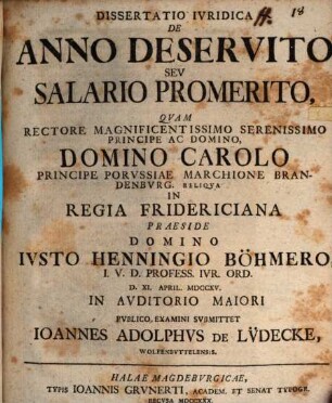 Dissertatio Ivridica De Anno Deservito Sev Salario Promerito