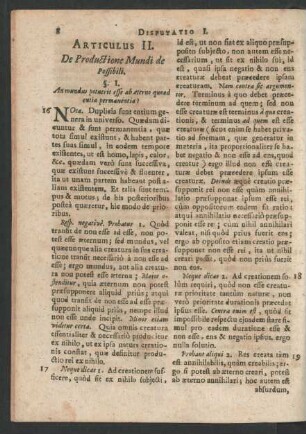 Articulus II. De Productione Mundi de Possibili.