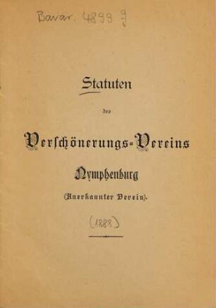 Statuten des Verschönerungs-Vereins Nymphenburg : 
