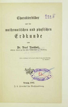 Abt. 4: Charakterbilder aus der mathematischen und physischen Erdkunde