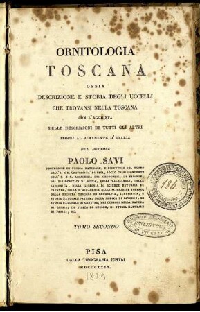 Tomo Secondo: Ornitologia Toscana. Tomo Secondo