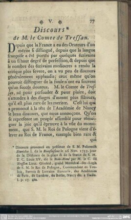 V. Discours de M. le Comte de Tressan