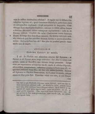 Articulus II. Doctrina Epicuri de mundo.