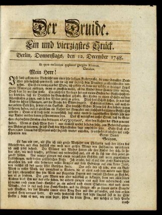 Ein und vierzigstes Stück. Berlin, Donnerstags, den 12. December 1748