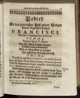 Die 4. Lob-Red. Franciscus mit dem Zeichen T glückseelig erscheint.