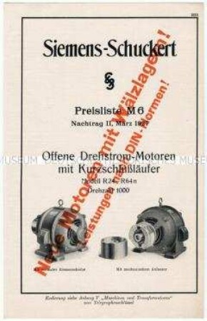 Preisliste M 6 über offene Drehstrommotoren mit Kurzschlussläufer