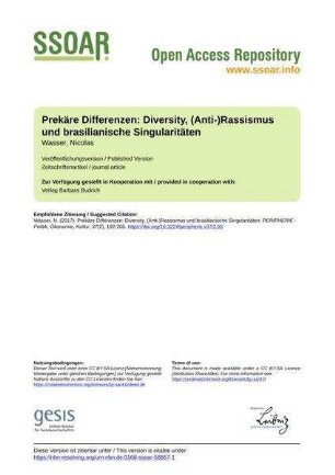 Prekäre Differenzen: Diversity, (Anti-)Rassismus und brasilianische Singularitäten