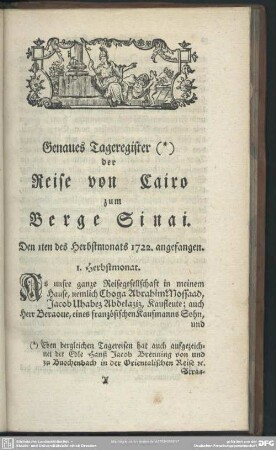 Genaues Tageregister der Reise von Cairo zum Berge Sinai