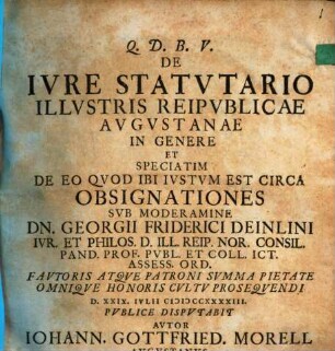 De iure statutario illustris reipublicae Augustanae in genere et speciatim de eo quod ibi iustum est circa obsignationes