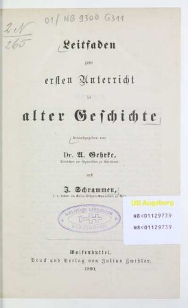 Leitfaden zum ersten Unterricht in alter Geschichte