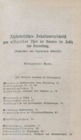 Alphabetisches Inhaltsverzeichniß zum offiziellen Theil der Annalen für Justiz und Verwaltung (Nachrichten von allgemeinem Interesse)