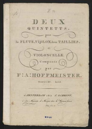 Deux quintetts pour la flute, violon, deux taillies et violoncelle, op. 15