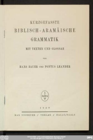 Kurzgefasste biblisch-aramäische Grammatik : mit Texten und Glossar