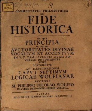 Commentatio philos. de fide historica