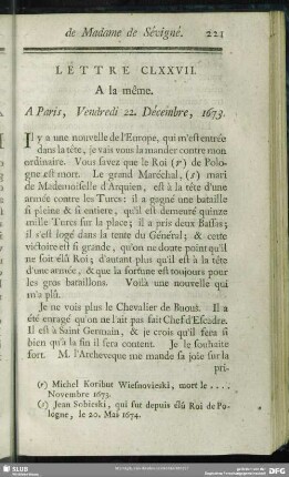 Lettre CLXXVII. A la même. A Paris, Vendredi 22. Décembre, 1673