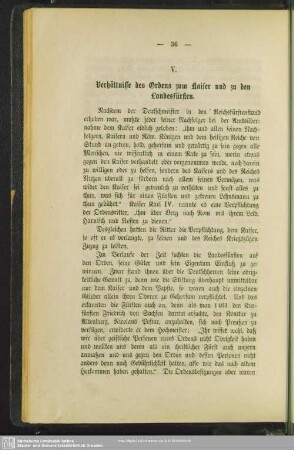 V. Verhältnisse des Ordens zum Kaiser und zu den Landesfürsten