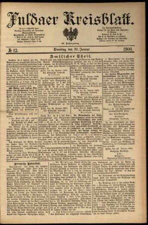 Erste Ausgabe vom Dienstag, den 30. Januar 1900.