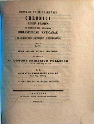 Dionysii Telmahharensis Chronici Liber ... : e codice Mss. Syriaco Bibliothecae Vaticanae transcriptus notisque illustratus. 4