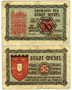 Notgeldschein der Stadt Wesel