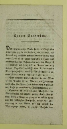 Kurzer Vorbericht