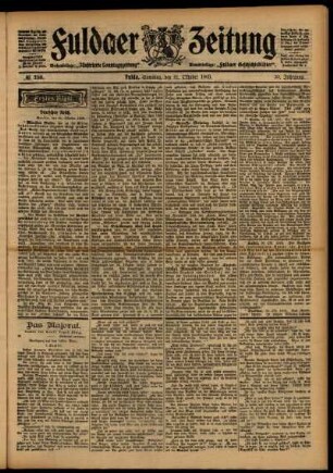 Erste Ausgabe vom Samstag, den 31. Oktober 1903.