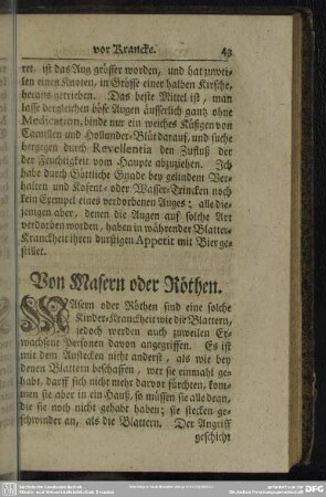 Von Masern oder Röthen