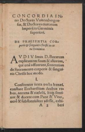 Concordia Inter Doctores Witembergenses, & Doctores civitatum Imperii in Germania superiori.