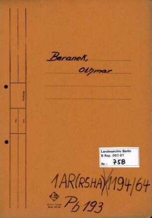 Personenheft Othmar Beranek (*21.02.1908), Polizeiinspektor