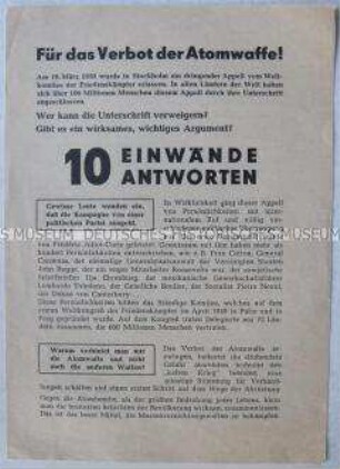 Informations- und Propagandaschrift zum Stockholmer Appell für das Verbot von Atomwaffen