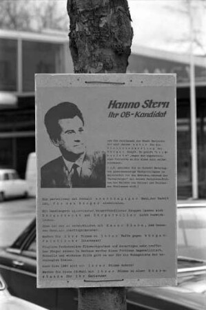 Oberbürgermeisterwahl am 9. April 1978. Wahlwerbung für Kandidat Hanno Stern