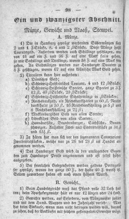 Ein und zwanzigster Abschnitt. Münze, Gewicht und Maaß, Stempel.