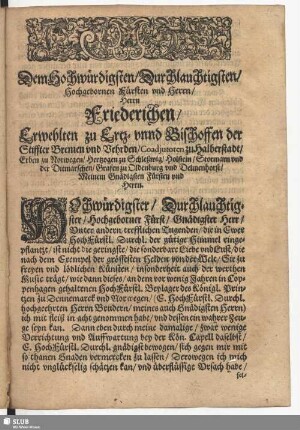 Dem Hochwürdigsten... [Widmung H. Schütz]
