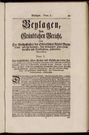 Beylagen, Zum Gründlichen Bericht,[...]