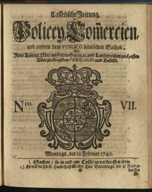 Nro. VII, Montags, den 12. Februar 1742