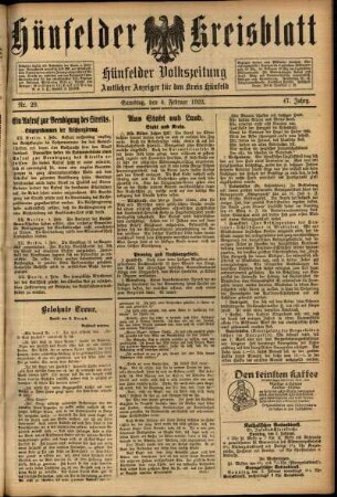 Ausgabe vom Samstag, den 04. Februar 1922.