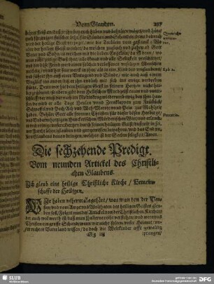 Die sechzehende Predigt. Vom neunden Artickel des Christlichen Glaubens