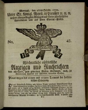 No. 43. Montags, den 26ten Octobr. 1750.