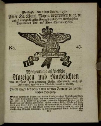 No. 43. Montags, den 26ten Octobr. 1750.