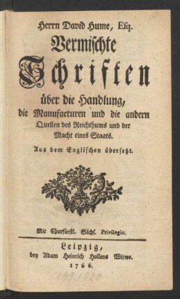 Theil 1: Über die Handlung, die Manufacturen und die andern Quellen des Reichthums und der Macht eines Staats