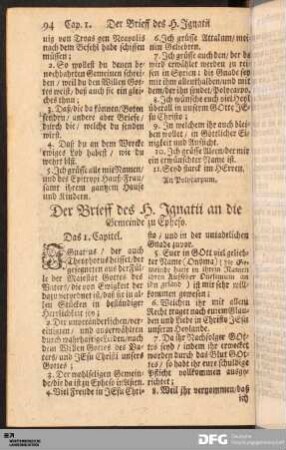 Der Brieff des H. Ignatii an die Gemeinde zu Epheso.