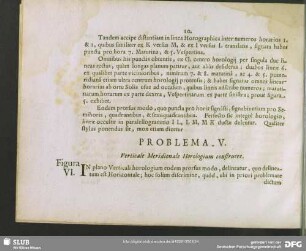 Problema V. Verticale Meridionale Horologium construere