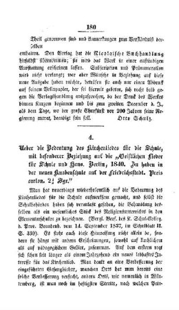 Ueber die Bedeutung des Kirchenliedes für die Schule mit besonderer Beziehung auf die "Geistlichen Lieder für Schule und Haus. Berlin, 1840. Zu haben in der neuen Knabenschule auf der Friedrichsstadt. Preis carton. 2 1/2 Sgr "