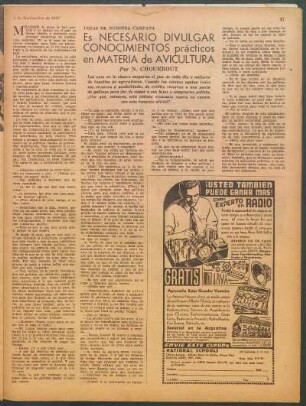 Es necesario divulgar conocimientos prácticos en materia de avicultura : Cosas de nuestra campaña